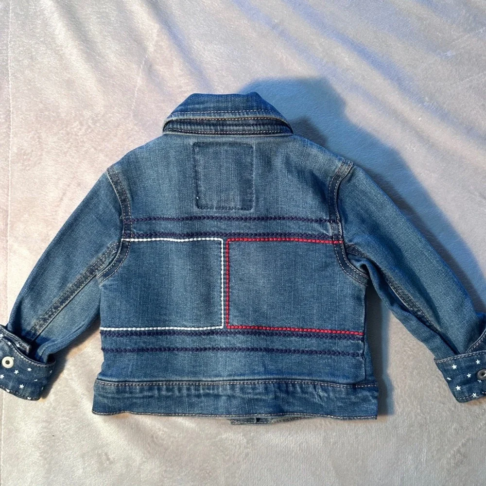 Tommy Hilfiger Toddler Denim Jacket Flag Back Star Cuffs Blue 12 Months